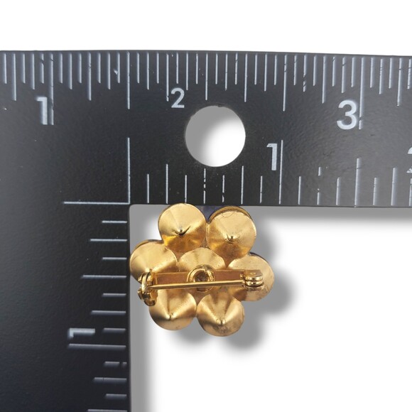 Vintage Gold Tone Cobalt Blue Rhinestone Flower Cluster Brooch Pin Small - Picture 6 of 6